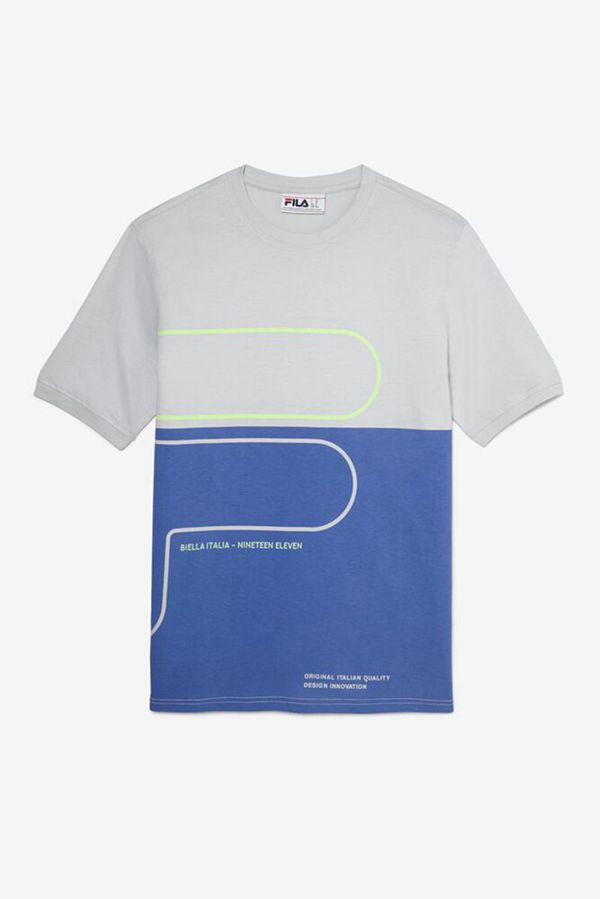 Fila Salza Men's Tee - Grey/Blue/Green,NZ 59-45873